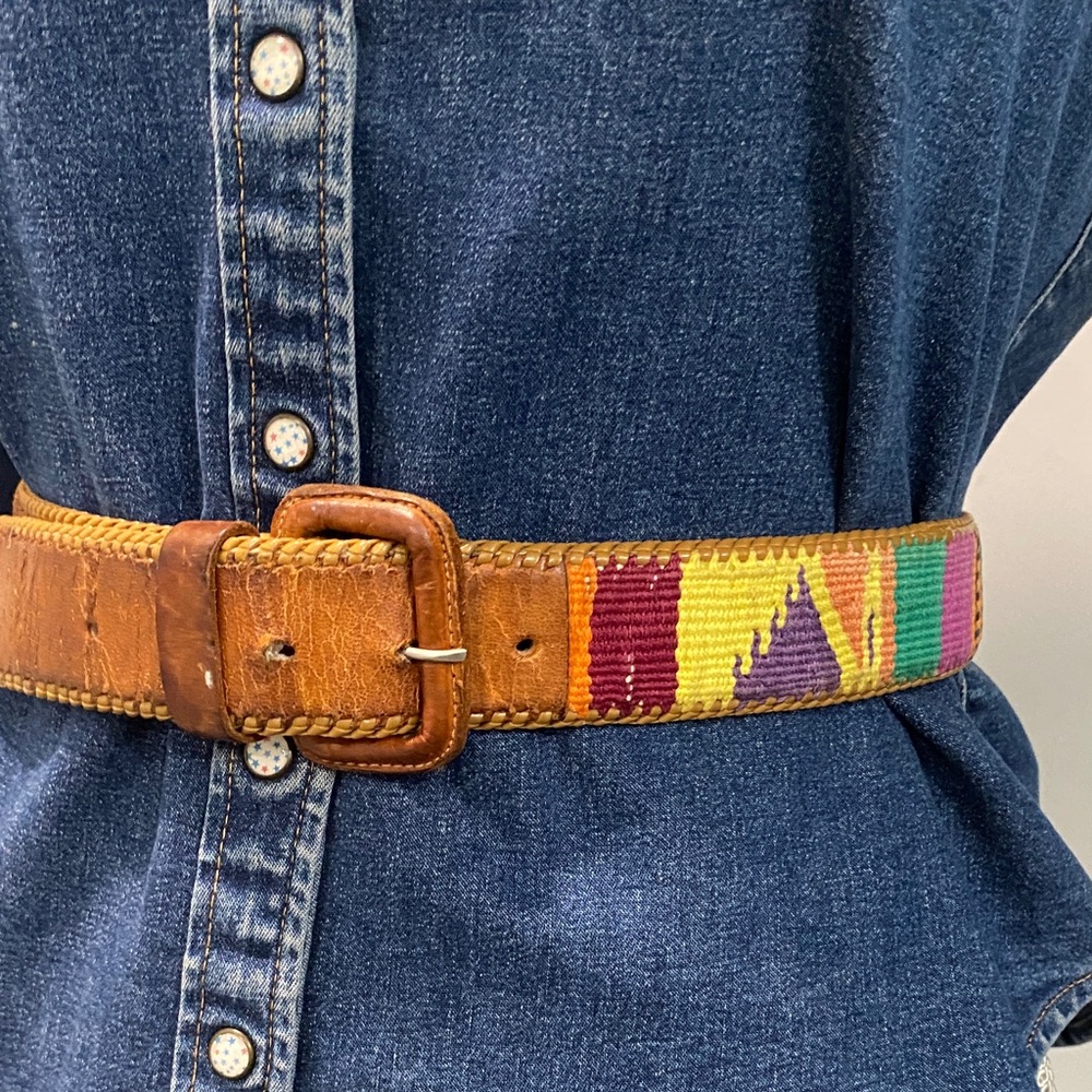 Multicolour Woven Tribal Leather Belt with Buckle Size Medium